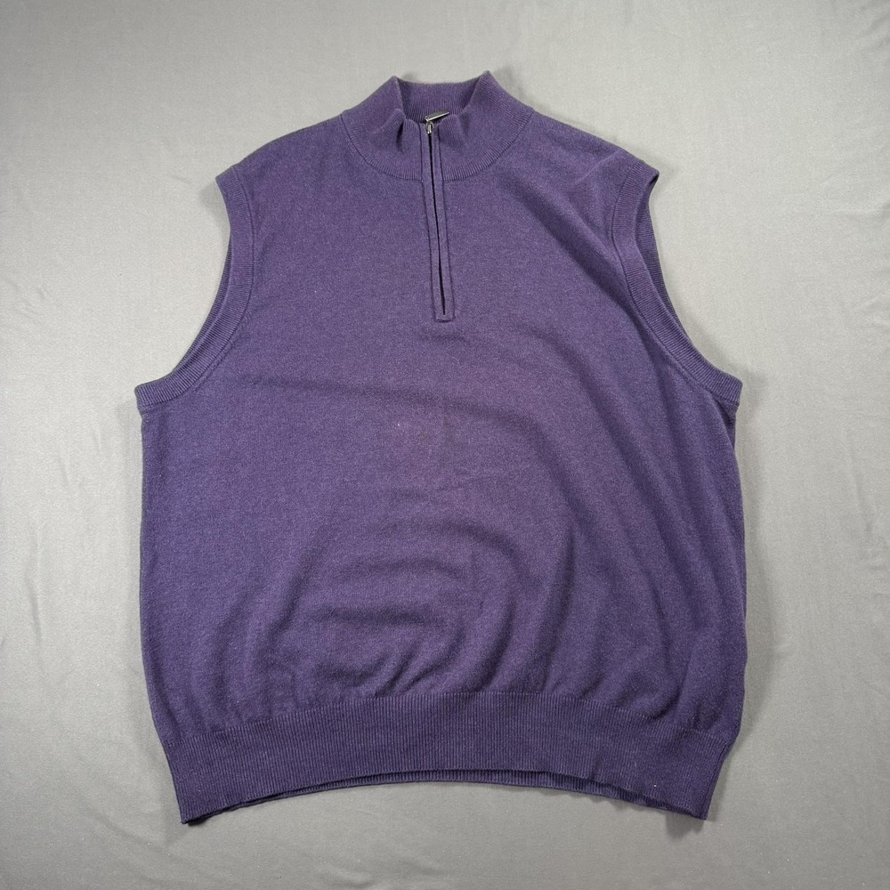 Dewitt Sweater Vest Mens Large Purple Half Zip Mock Neck Cotton Wool Blend Knit